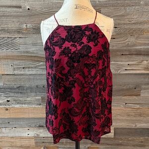 Moon River for Anthropologie Red & Black Floral Burnout Velvet Cami Top NWT